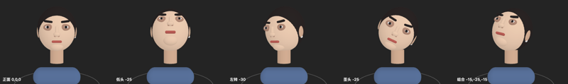 五种姿态下的 3D 人头预览